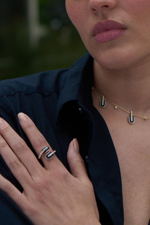 Diamond Onyx U Duo Maxi Ring-YELLOW GOLD-6.5-JEWELRYFINE JEWELRING-U LOS ANGELES