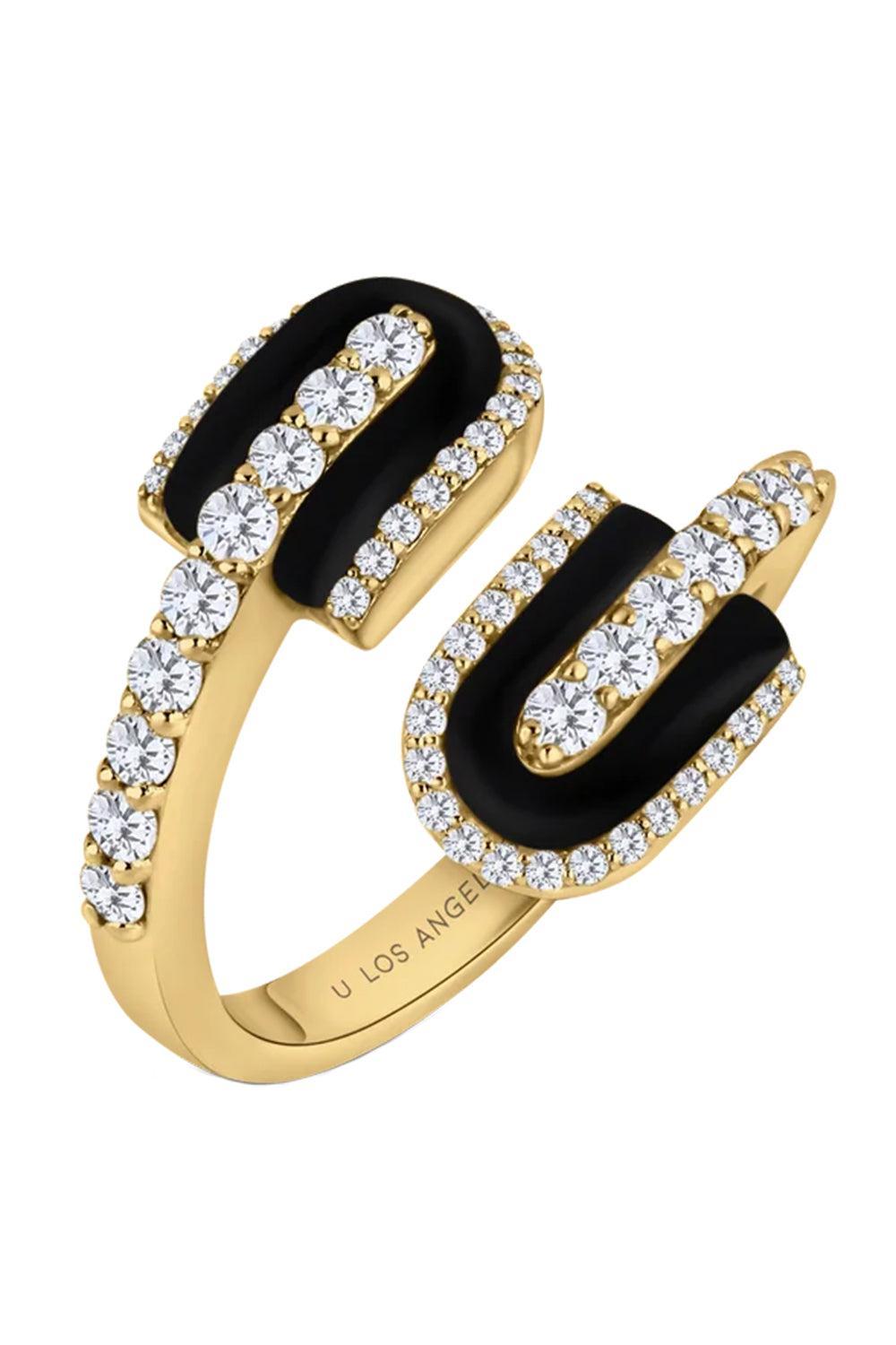 Diamond Onyx U Duo Maxi Ring-YELLOW GOLD-6.5-JEWELRYFINE JEWELRING-U LOS ANGELES