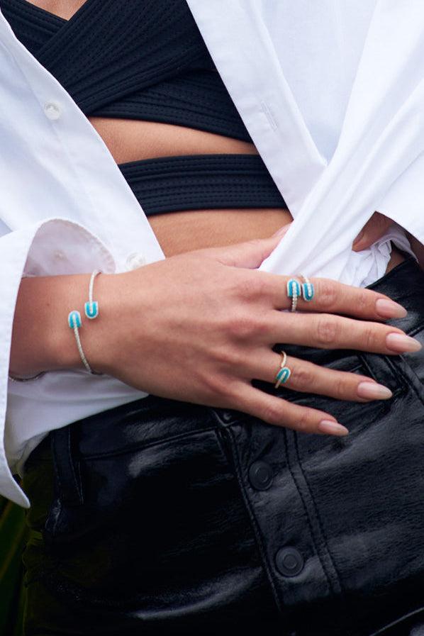 Diamond Turquoise U Solo Open Ring-YELLOW GOLD-6.5-JEWELRYFINE JEWELRING-U LOS ANGELES