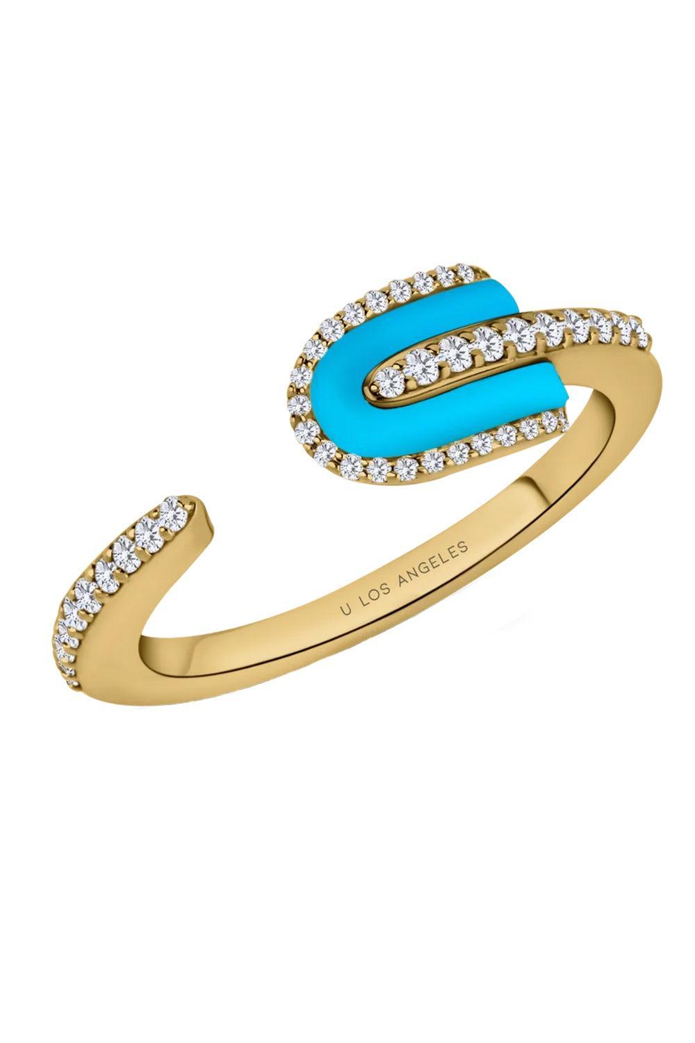 Diamond Turquoise U Solo Open Ring-YELLOW GOLD-6.5-JEWELRYFINE JEWELRING-U LOS ANGELES