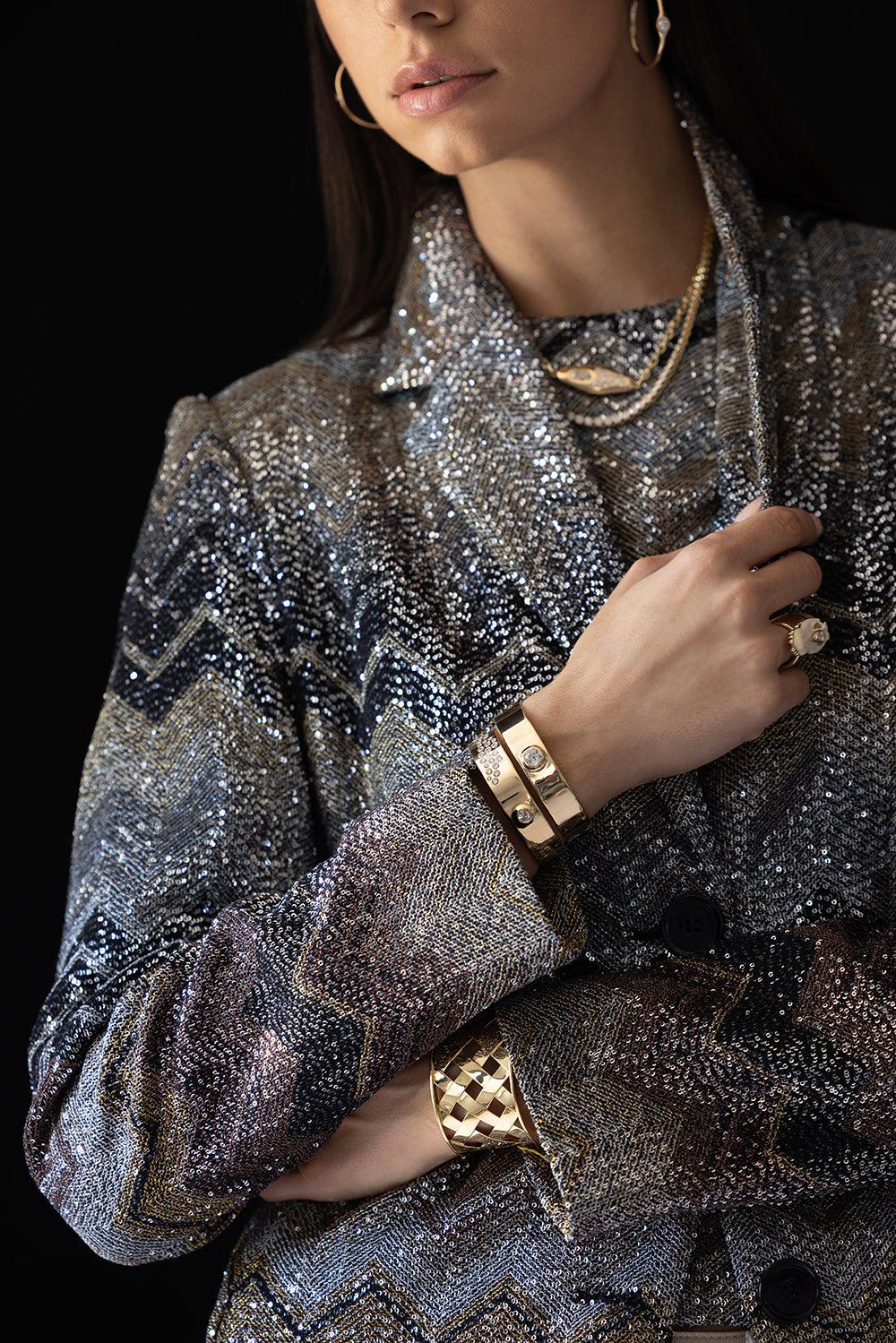UNIFORM OBJECT-Diamond Handcuff Bracelet-YELLOW GOLD