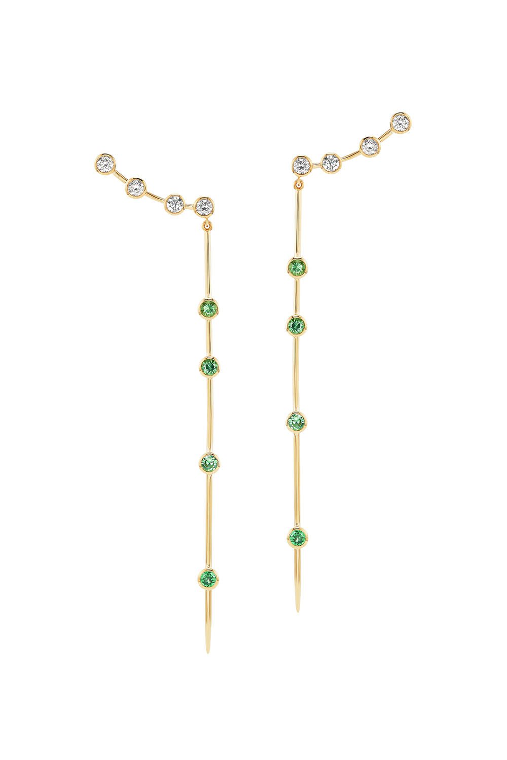 UNIFORM OBJECT-Climber Tsavorite Stick Earrings-YELLOW GOLD