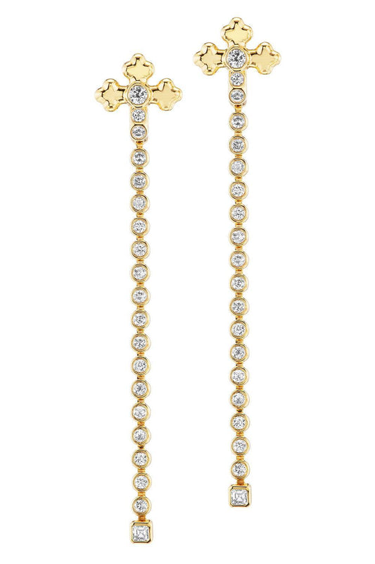 Diamond Large Cross Huggie Earrings-YELLOW GOLD-JEWELRYFINE JEWELEARRING-UNIFORM OBJECT