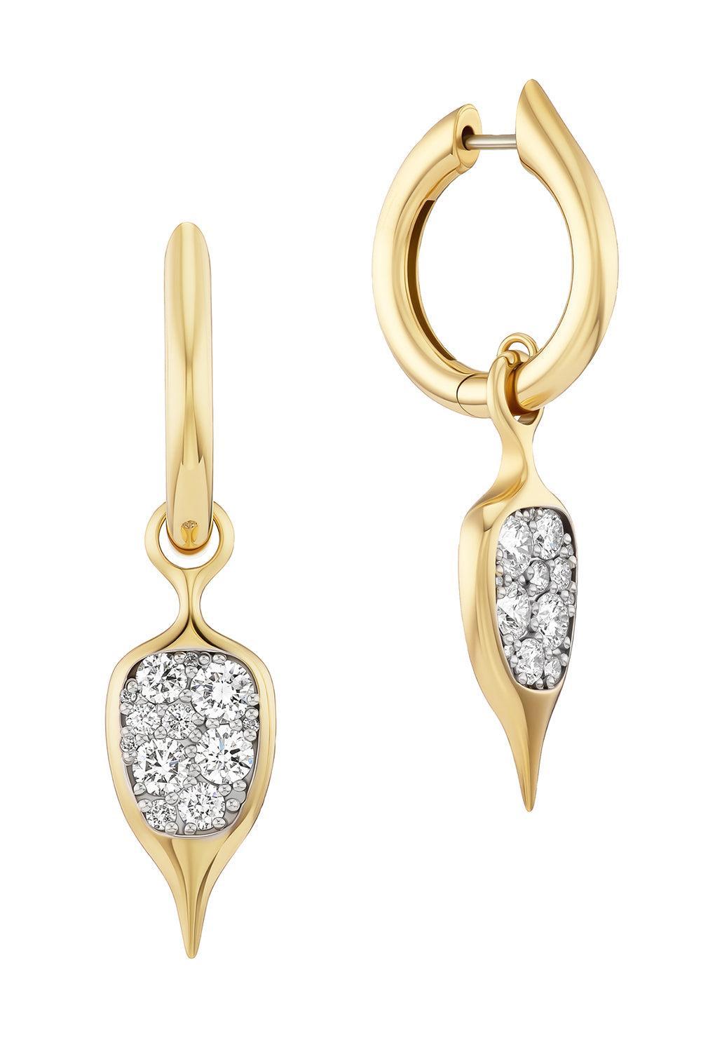 Diamond Thorn Carriage Huggie Earrings-YELLOW GOLD-JEWELRYFINE JEWELEARRING-UNIFORM OBJECT