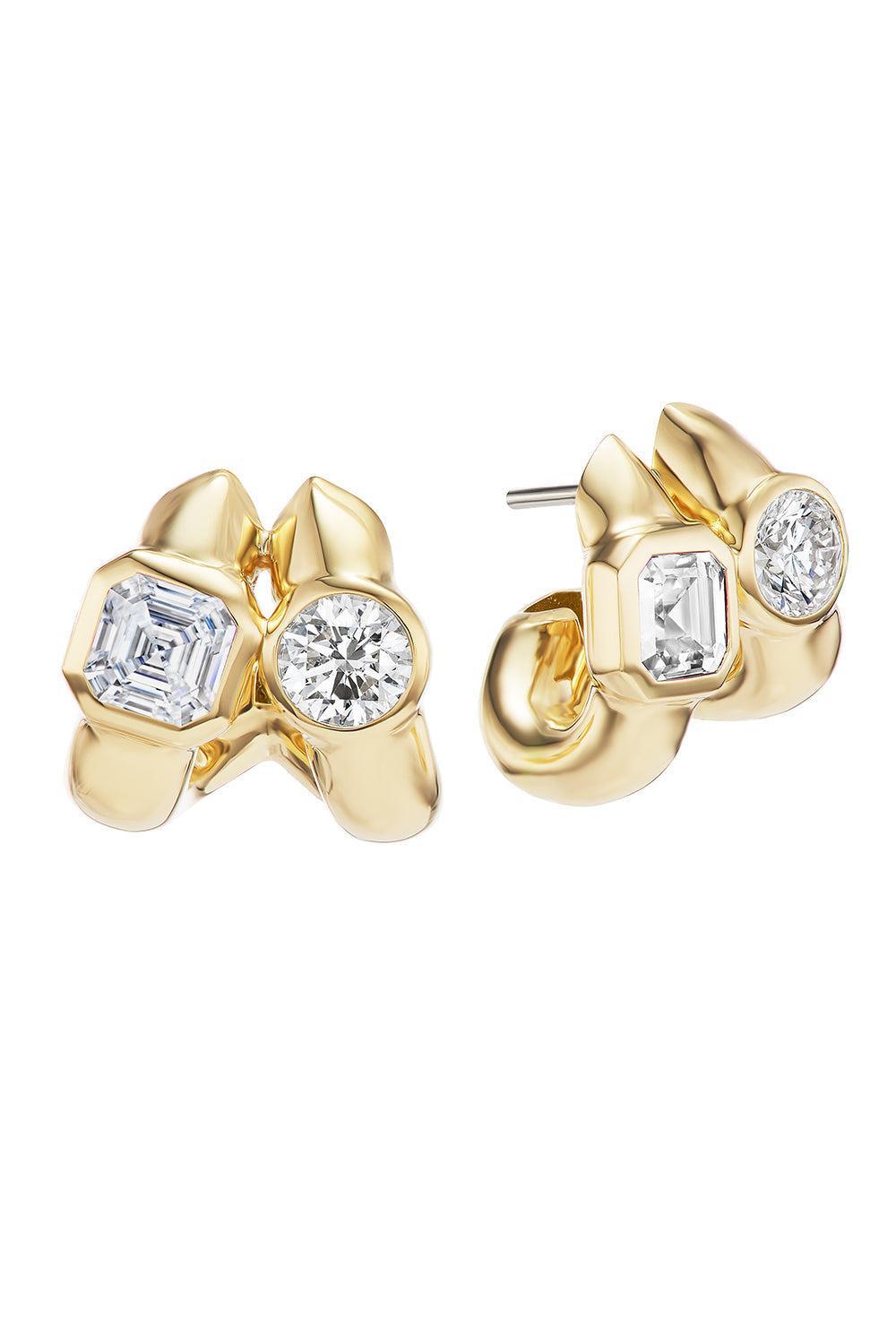 Diamond Twin Tusk Earrings-YELLOW GOLD-JEWELRYFINE JEWELEARRING-UNIFORM OBJECT
