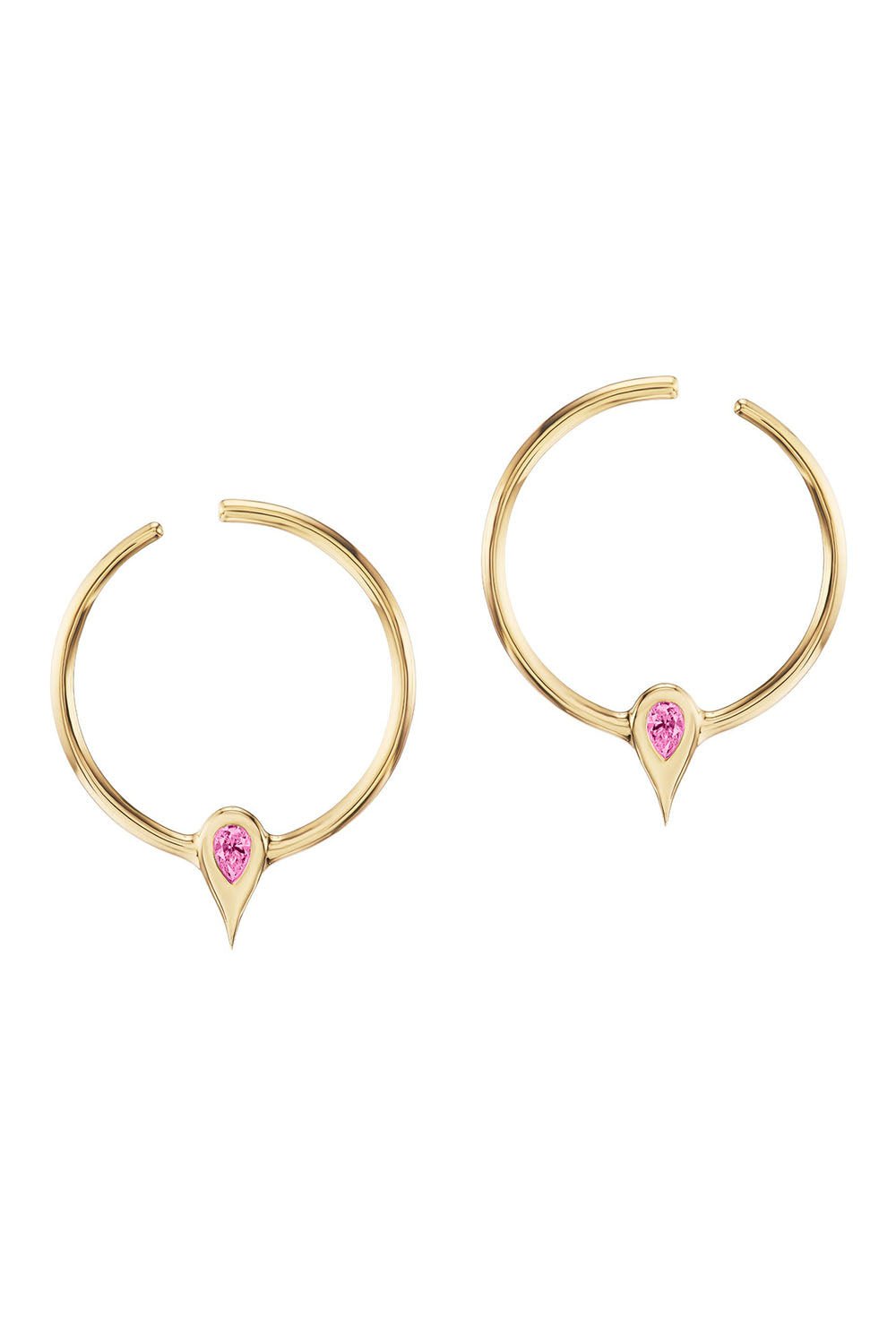 UNIFORM OBJECT-Pink Sapphire Thorn Hoop Earrings-YELLOW GOLD