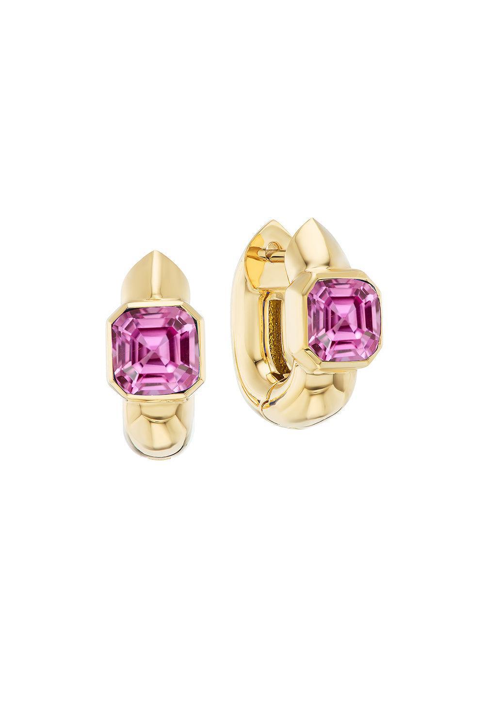 Pink Sapphire Tusk Huggie Earrings-YELLOW GOLD-JEWELRYFINE JEWELEARRING-UNIFORM OBJECT