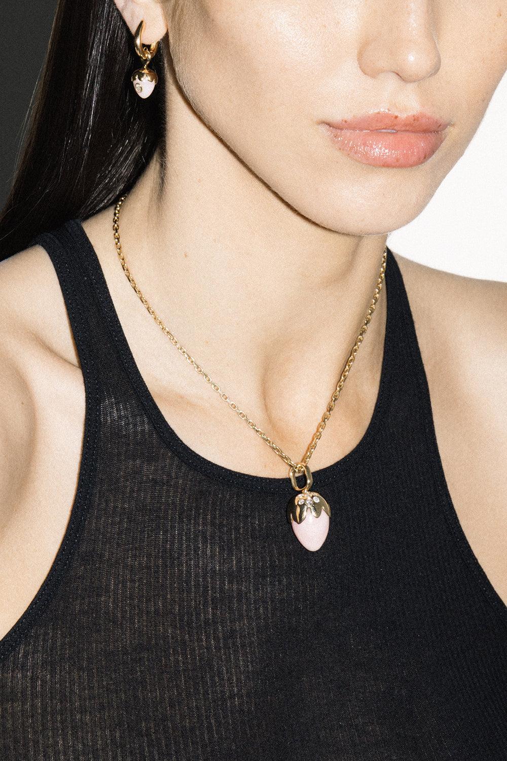 Pink Opal Diamond Strawberry Necklace-YELLOW GOLD-22-JEWELRYFINE JEWELNECKLACE O-UNIFORM OBJECT
