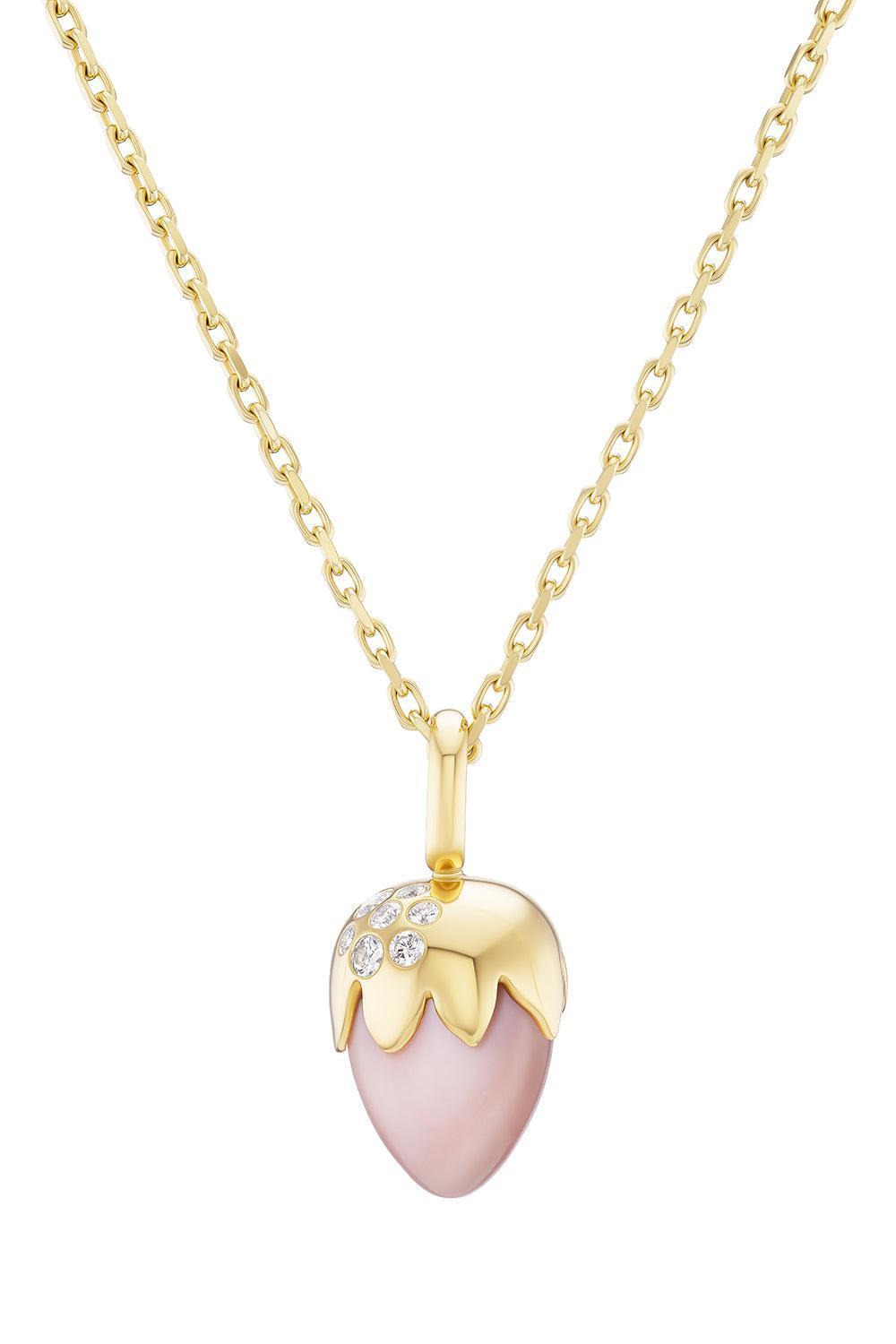 Pink Opal Diamond Strawberry Necklace-YELLOW GOLD-22-JEWELRYFINE JEWELNECKLACE O-UNIFORM OBJECT