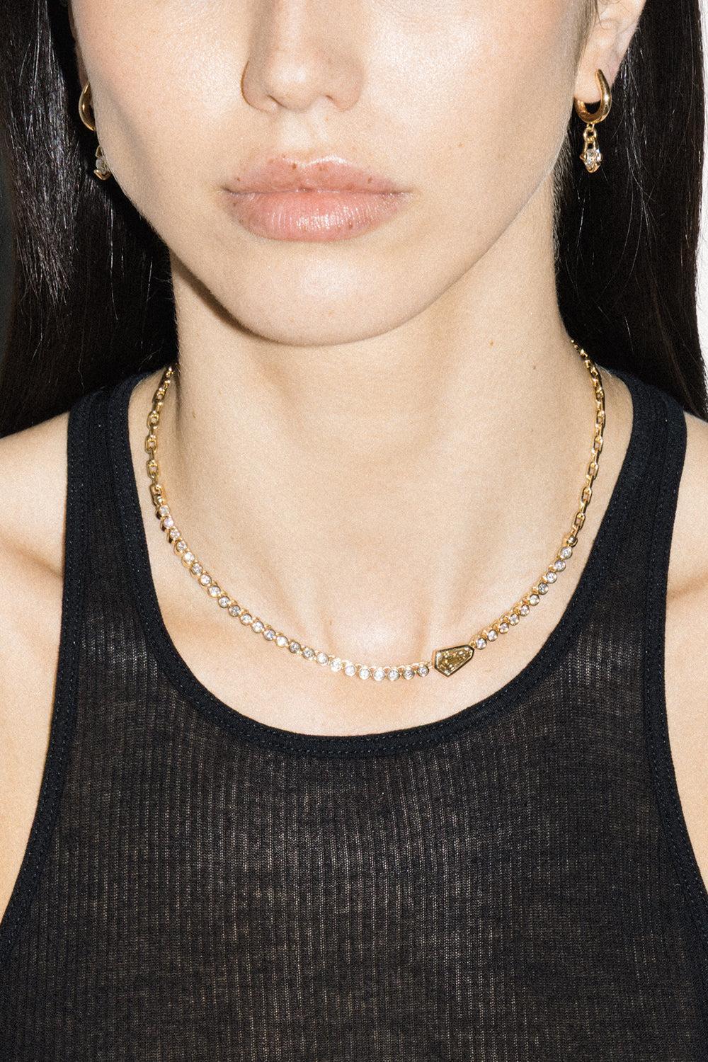 Diamond Champagne Tennis Necklace-YELLOW GOLD-JEWELRYFINE JEWELNECKLACE O-UNIFORM OBJECT