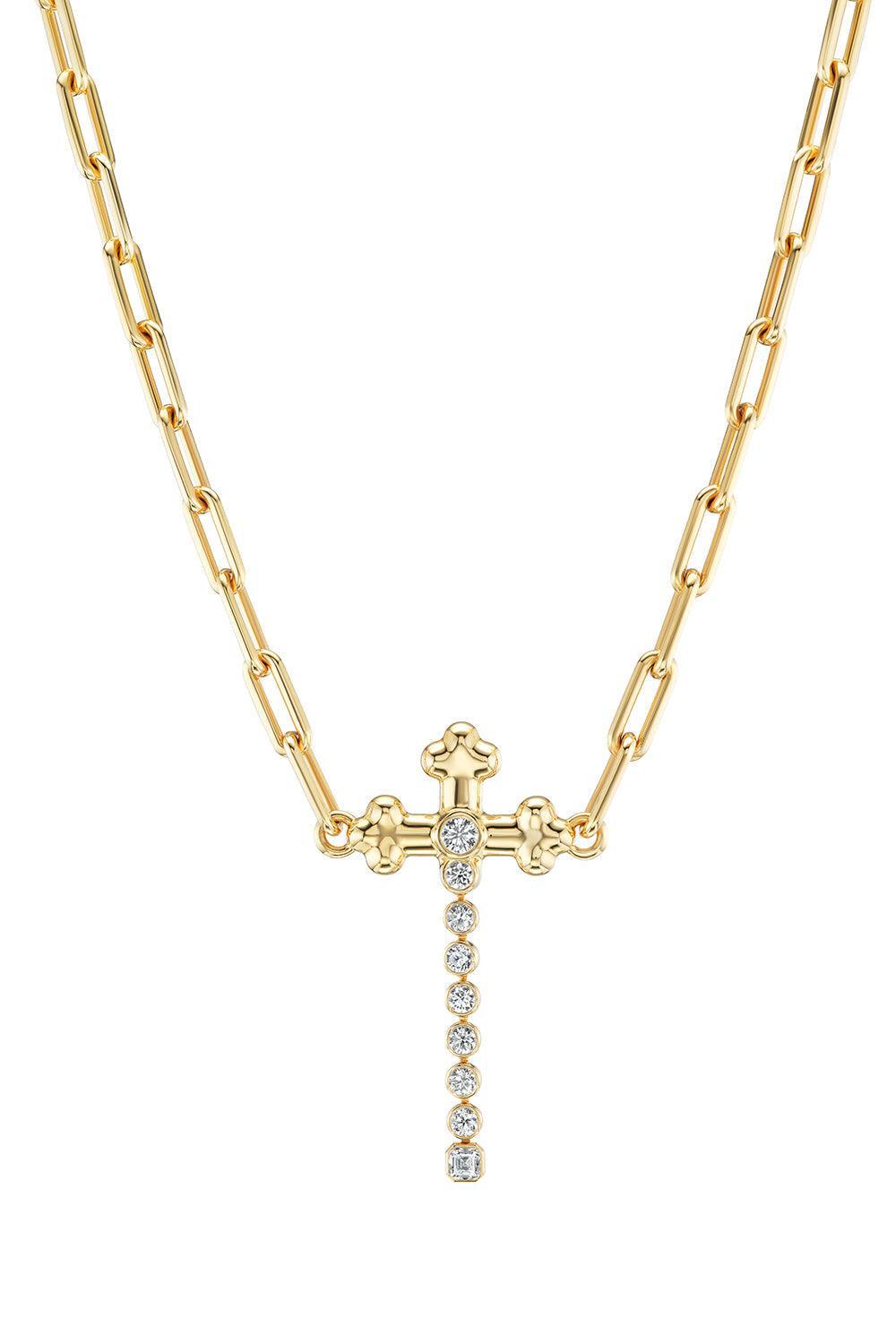 Diamond Cross Necklace-YELLOW GOLD-JEWELRYFINE JEWELNECKLACE O-UNIFORM OBJECT