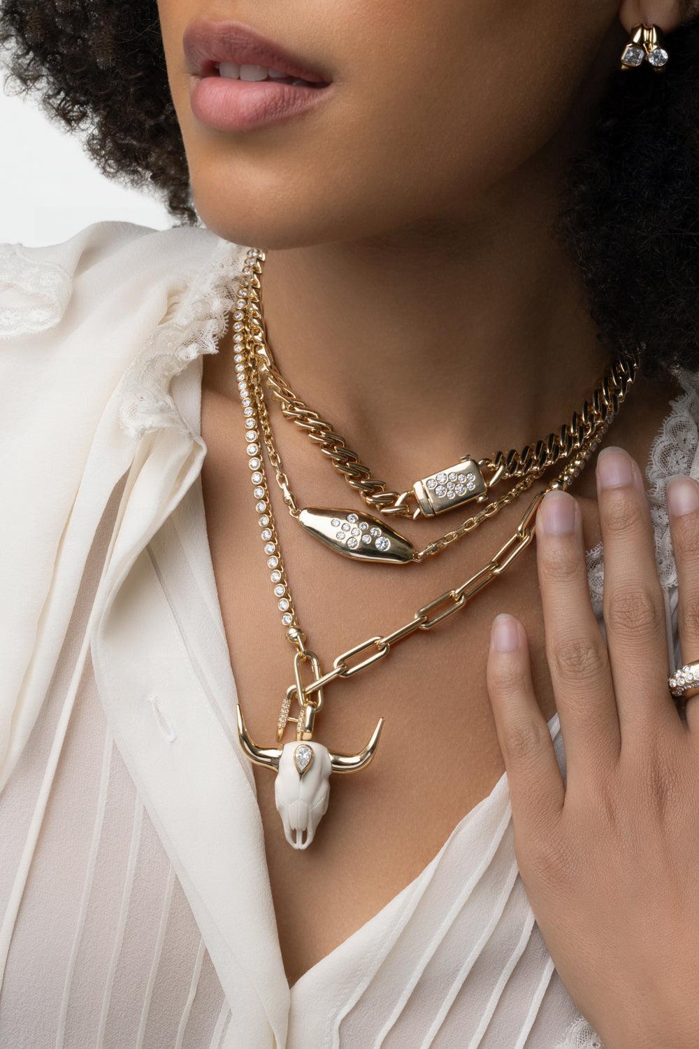 Diamond Curb Chain Necklace-YELLOW GOLD-JEWELRYFINE JEWELNECKLACE O-UNIFORM OBJECT