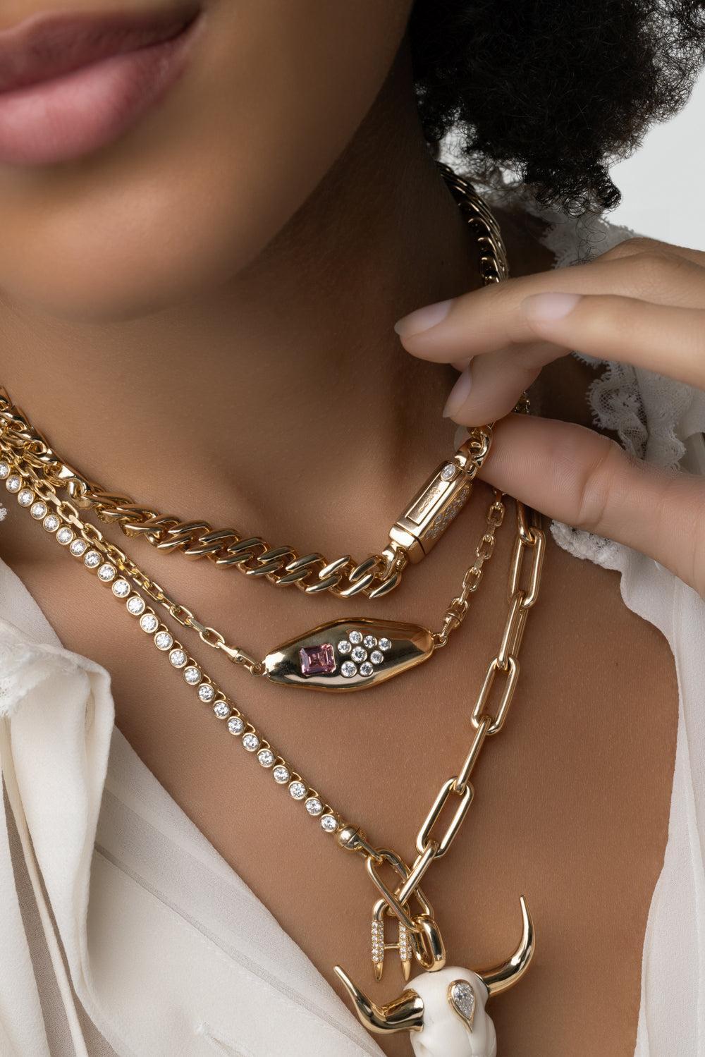 Diamond Curb Chain Necklace-YELLOW GOLD-JEWELRYFINE JEWELNECKLACE O-UNIFORM OBJECT