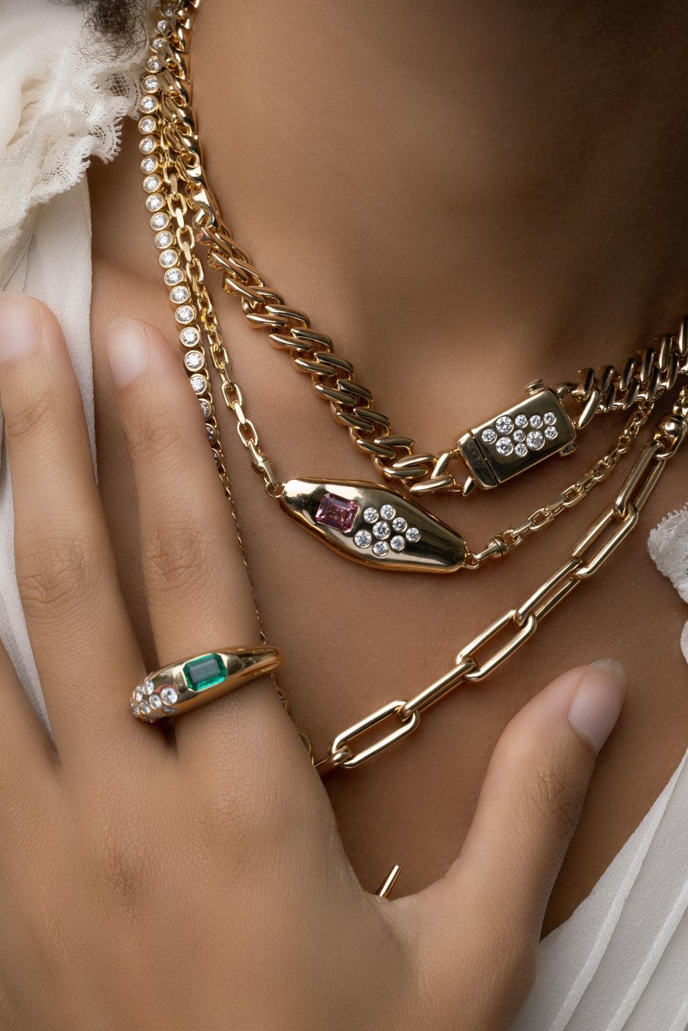 Padparadsha Vessel Necklace-YELLOW GOLD-JEWELRYFINE JEWELNECKLACE O-UNIFORM OBJECT