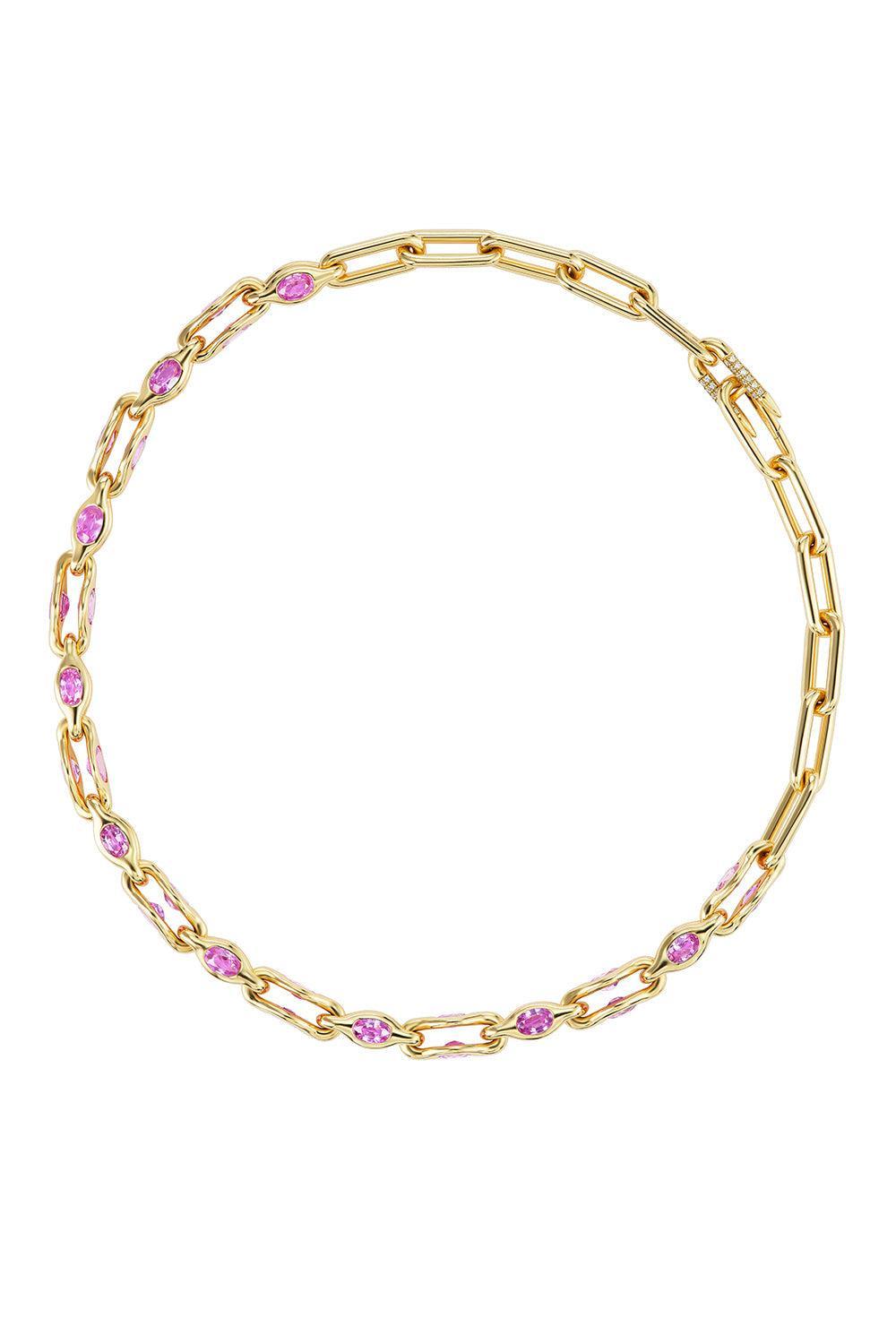 Pink Sapphire Gem Heavy Metal Necklace-YELLOW GOLD-JEWELRYFINE JEWELNECKLACE O-UNIFORM OBJECT