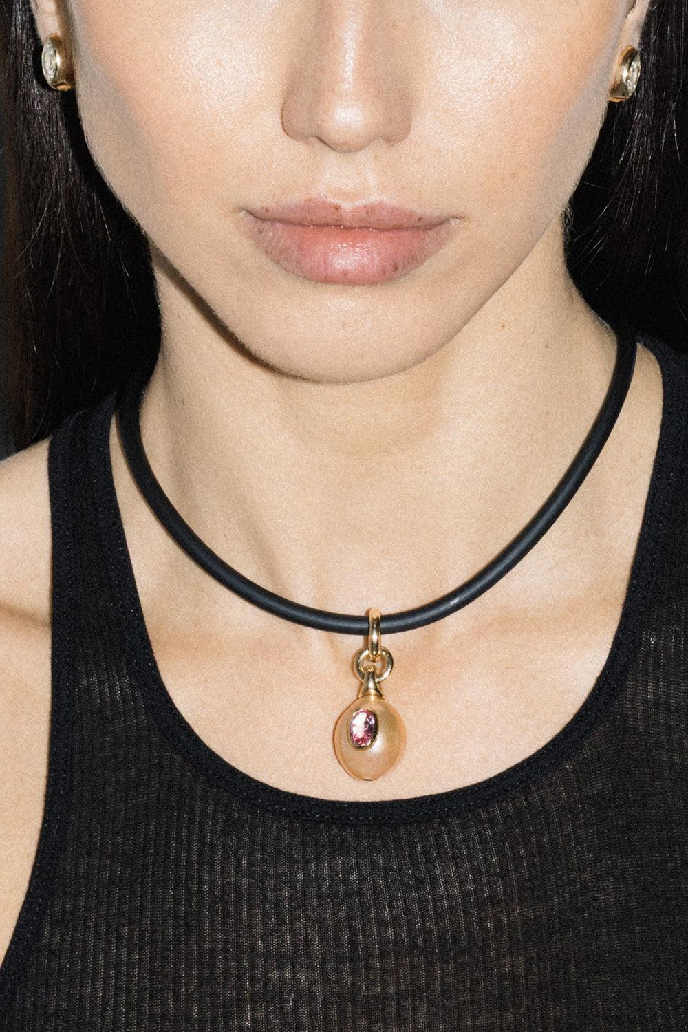Pink Sapphire Pearl Charm Pendant-YELLOW GOLD-JEWELRYFINE JEWELPENDANT-UNIFORM OBJECT