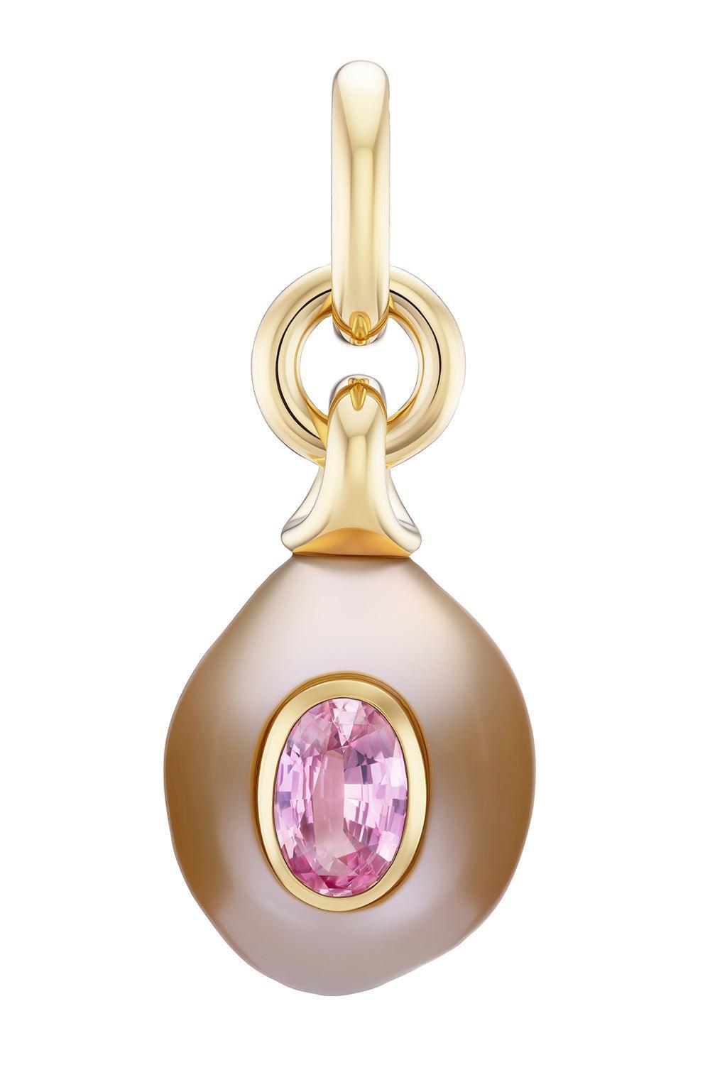 Pink Sapphire Pearl Charm Pendant-YELLOW GOLD-JEWELRYFINE JEWELPENDANT-UNIFORM OBJECT