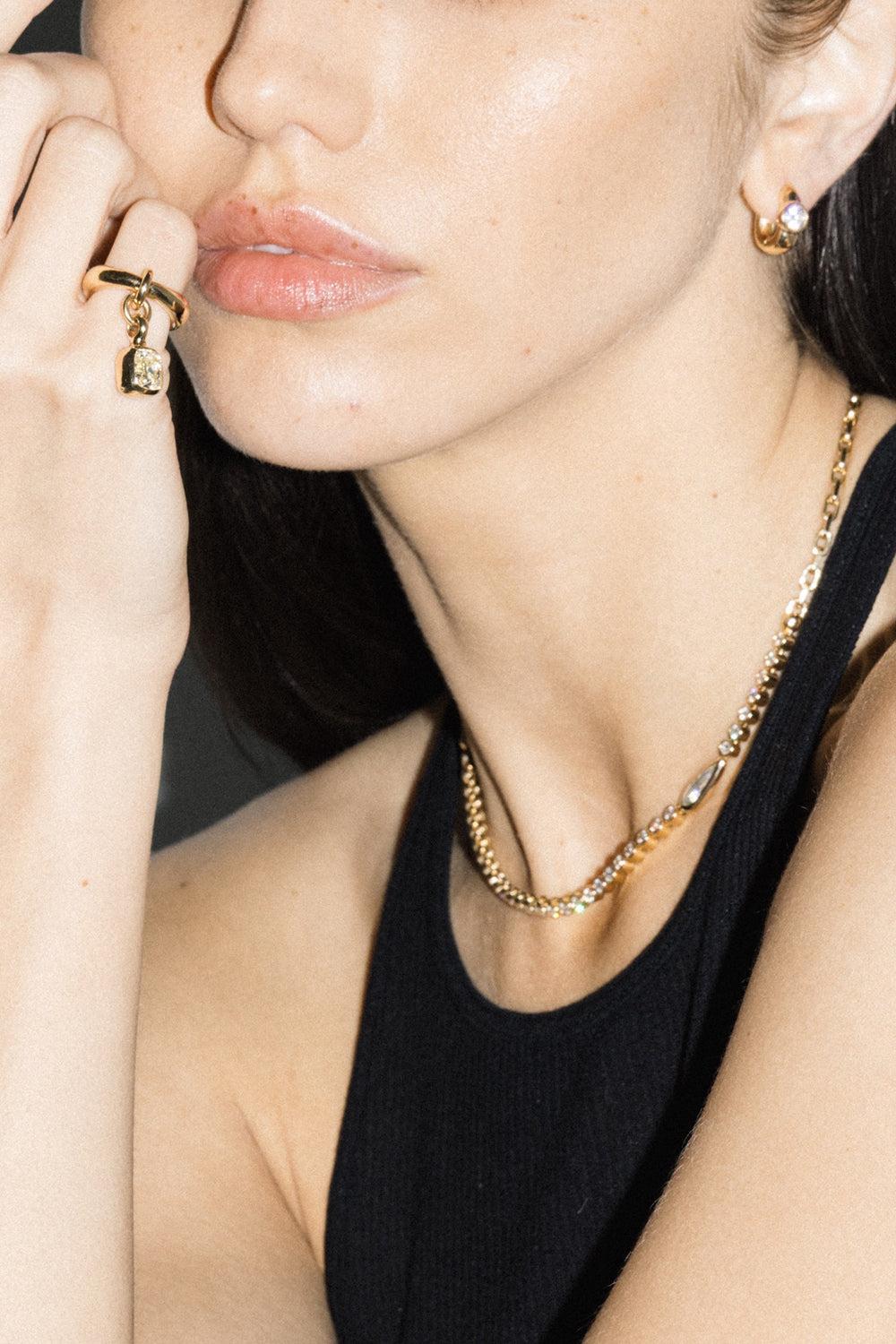 Diamond Carriage Ring Ear Cuff-YELLOW GOLD-4-JEWELRYFINE JEWELRING-UNIFORM OBJECT