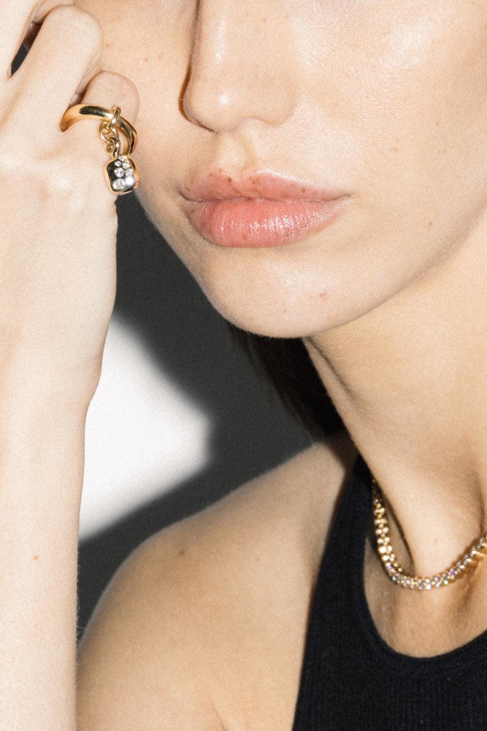 Diamond Carriage Ring Ear Cuff-YELLOW GOLD-4-JEWELRYFINE JEWELRING-UNIFORM OBJECT