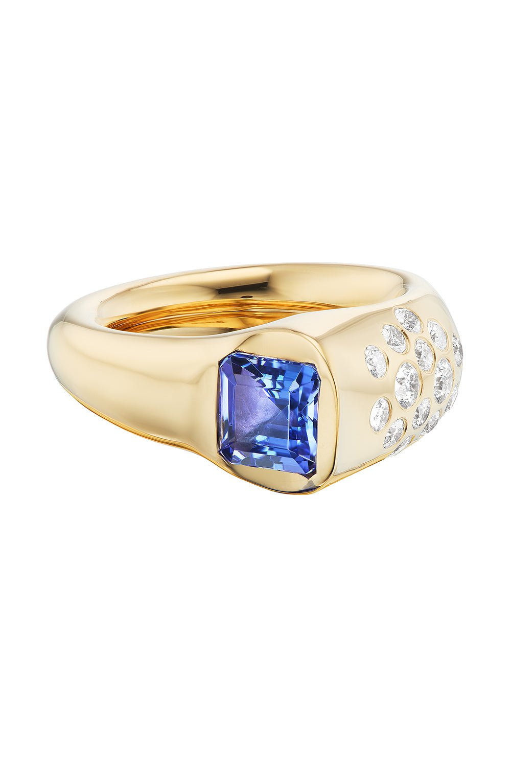 UNIFORM OBJECT-Blue Sapphire Diamond Battery Ring-YELLOW GOLD
