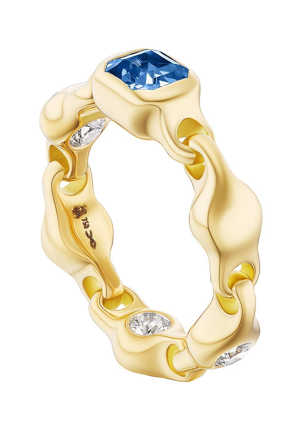 Blue Sapphire Diamond Supernova Stacking Ring-YELLOW GOLD-7-JEWELRYFINE JEWELRING-UNIFORM OBJECT