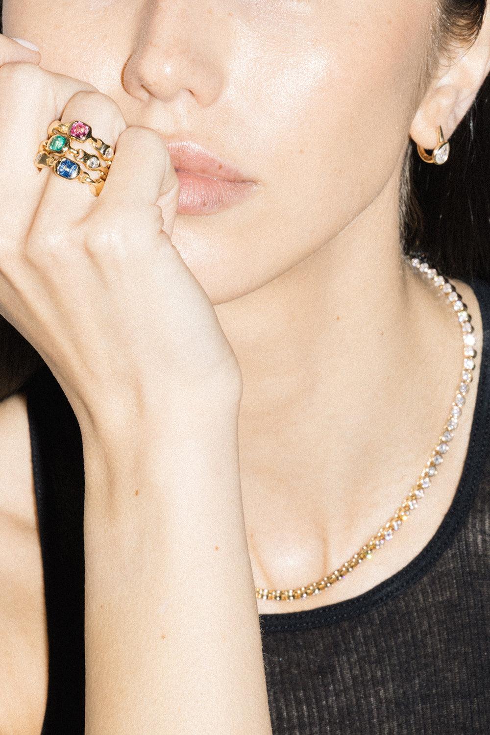 Blue Sapphire Diamond Supernova Stacking Ring-YELLOW GOLD-7-JEWELRYFINE JEWELRING-UNIFORM OBJECT