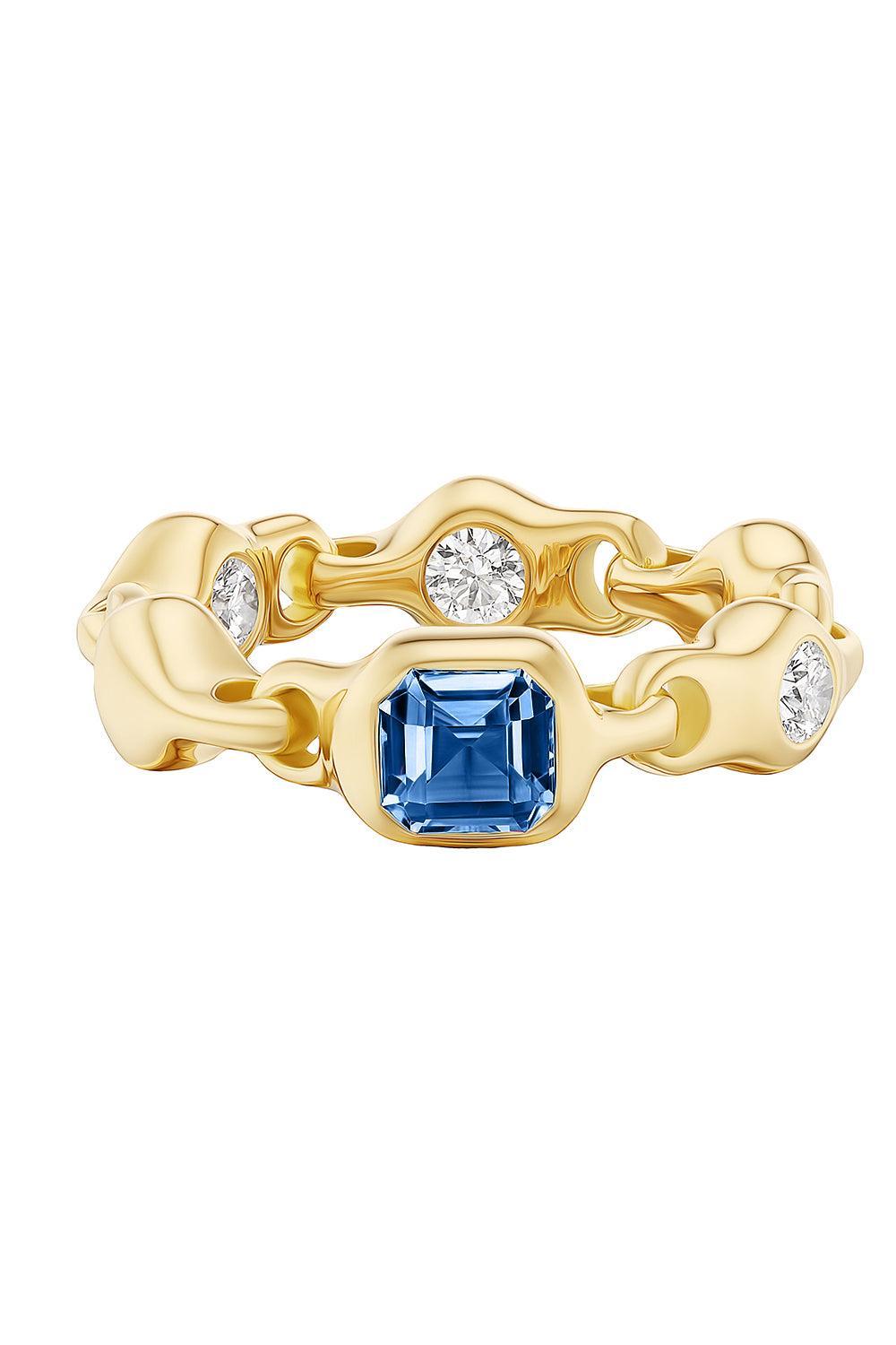 Blue Sapphire Diamond Supernova Stacking Ring-YELLOW GOLD-7-JEWELRYFINE JEWELRING-UNIFORM OBJECT
