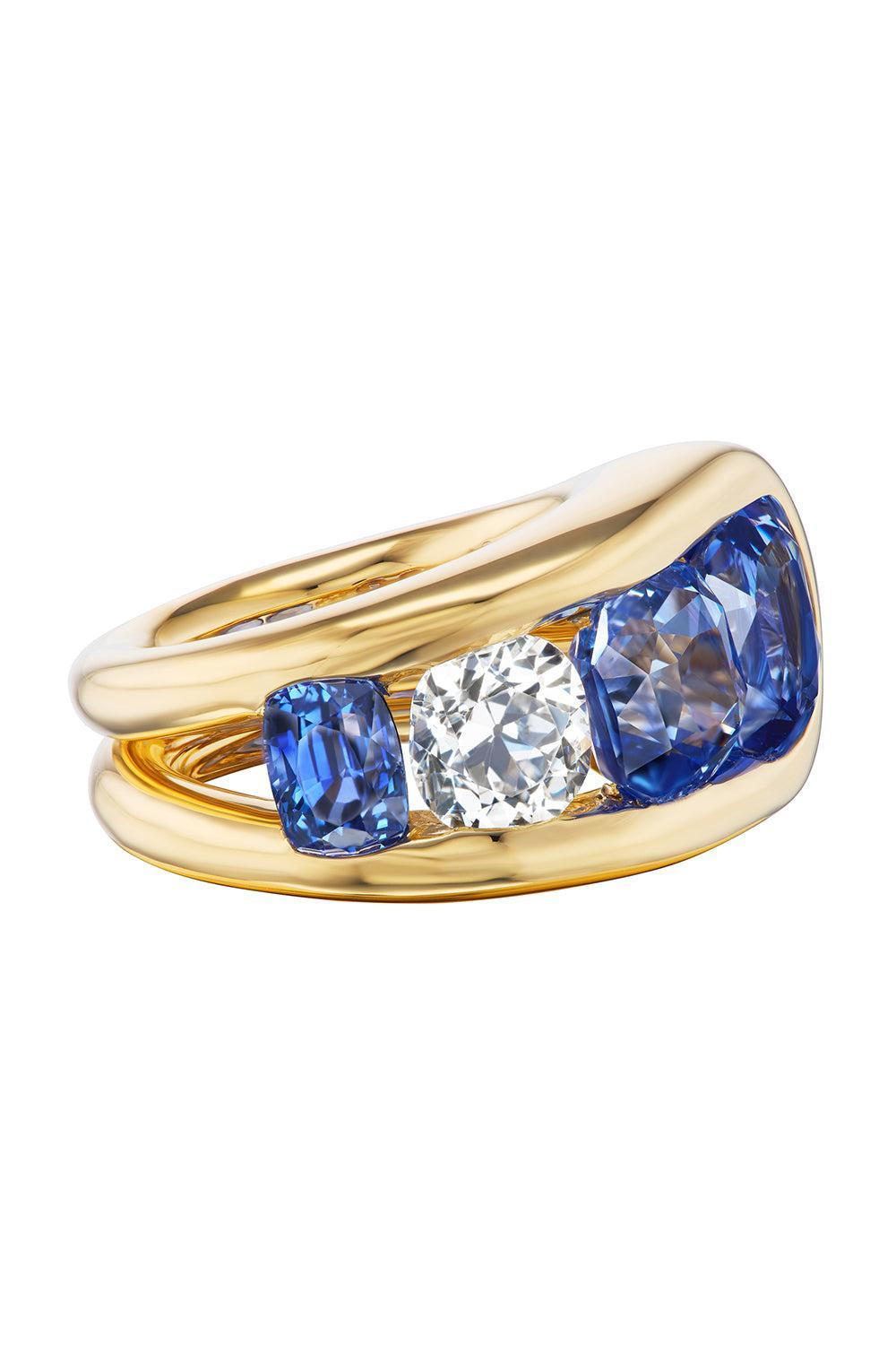 Diamond Blue Sapphire Cascade Ring-YELLOW GOLD-7-JEWELRYFINE JEWELRING-UNIFORM OBJECT