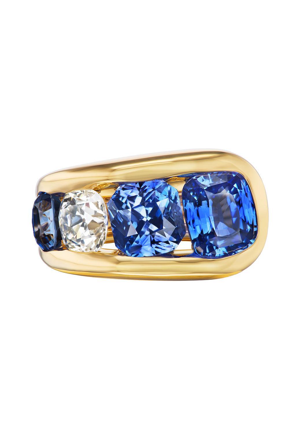 Diamond Blue Sapphire Cascade Ring-YELLOW GOLD-7-JEWELRYFINE JEWELRING-UNIFORM OBJECT