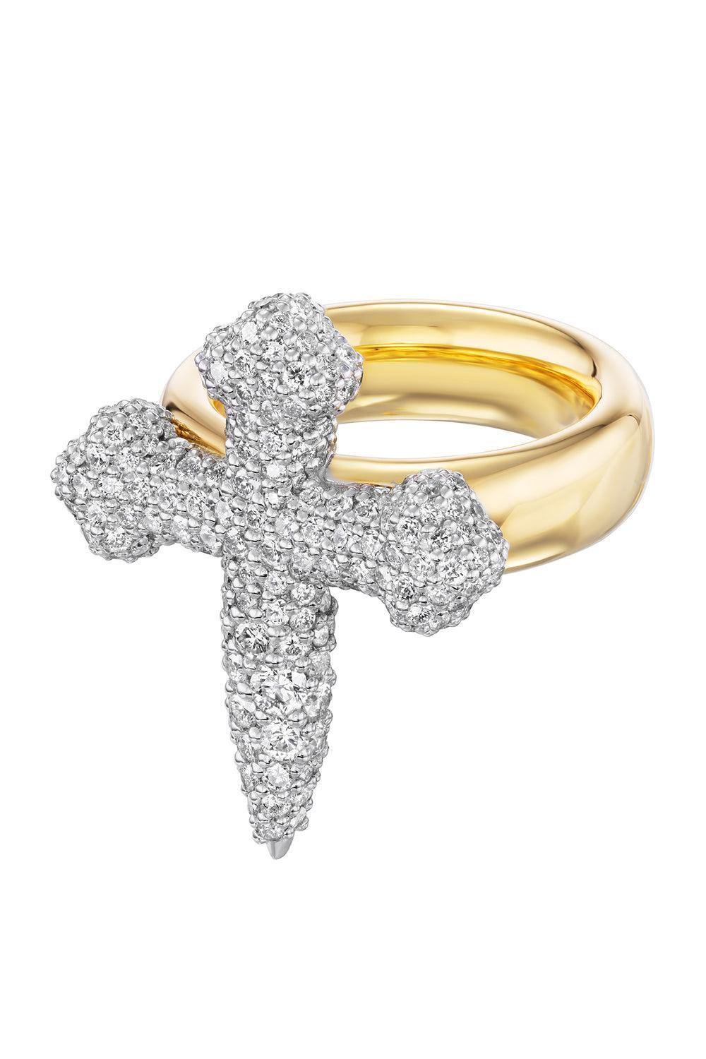 Diamond Cross Gauge Ring-YELLOW GOLD-7-JEWELRYFINE JEWELRING-UNIFORM OBJECT