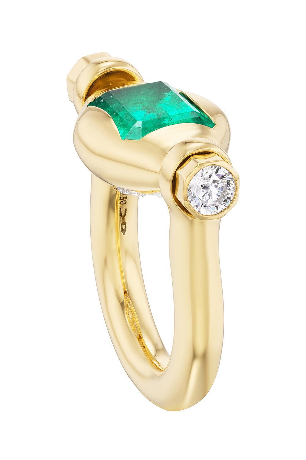 Emerald Diamond Machina Swivel Ring-YELLOW GOLD-7-JEWELRYFINE JEWELRING-UNIFORM OBJECT