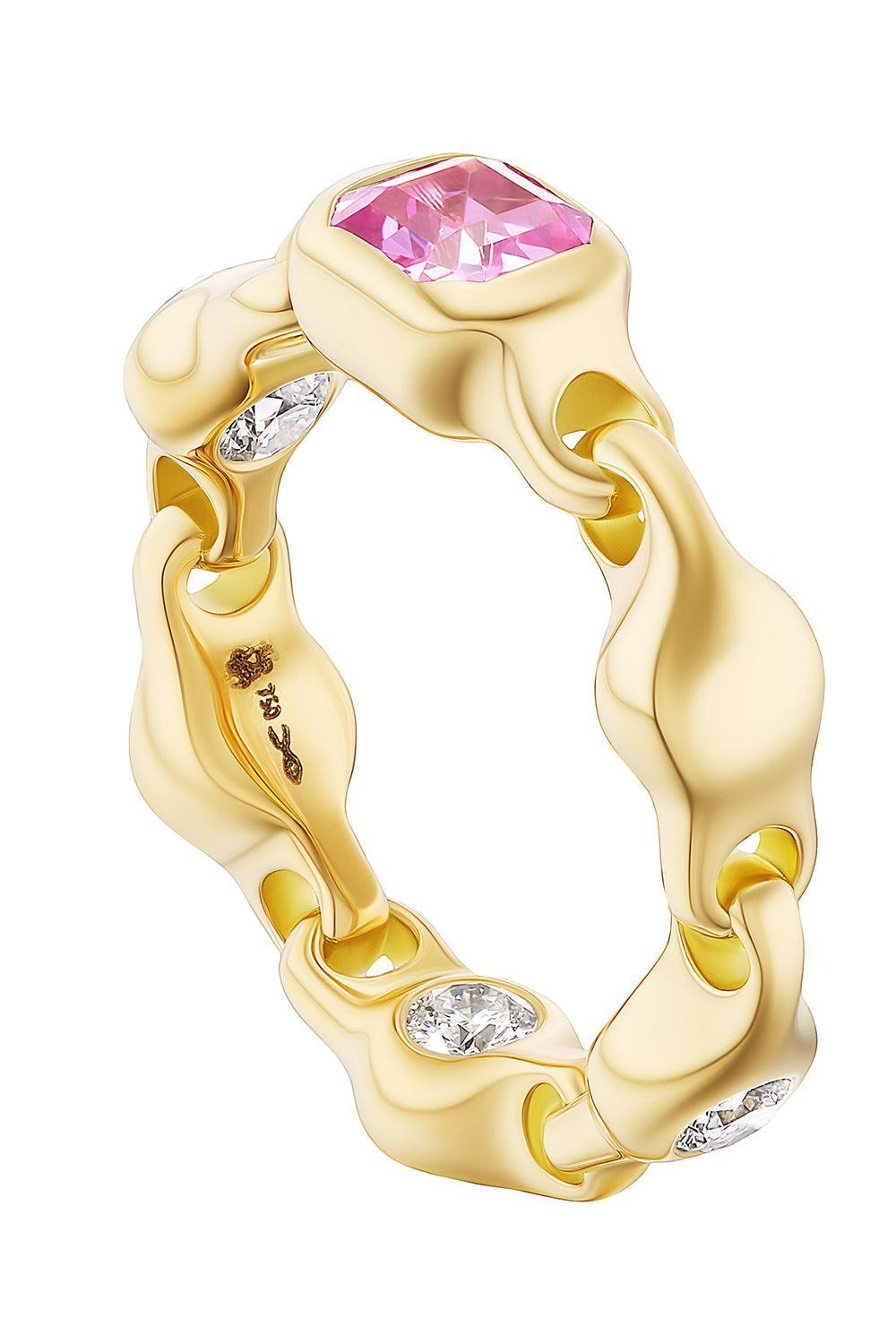 Pink Sapphire Diamond Supernova Stacking Ring-YELLOW GOLD-7-JEWELRYFINE JEWELRING-UNIFORM OBJECT