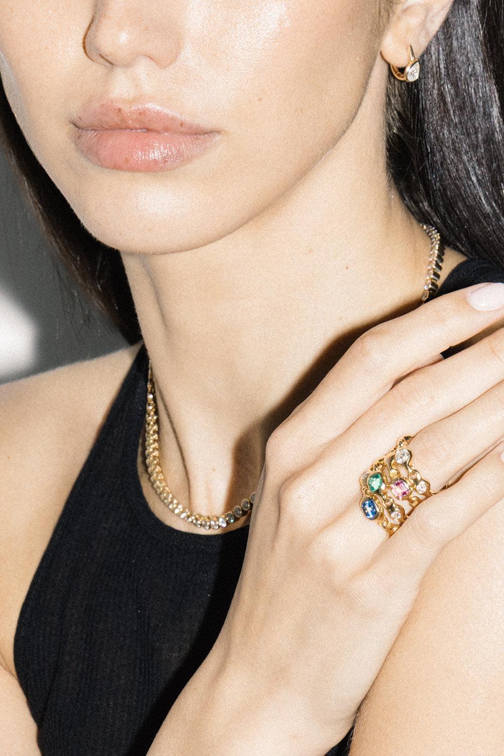 Pink Sapphire Diamond Supernova Stacking Ring-YELLOW GOLD-7-JEWELRYFINE JEWELRING-UNIFORM OBJECT
