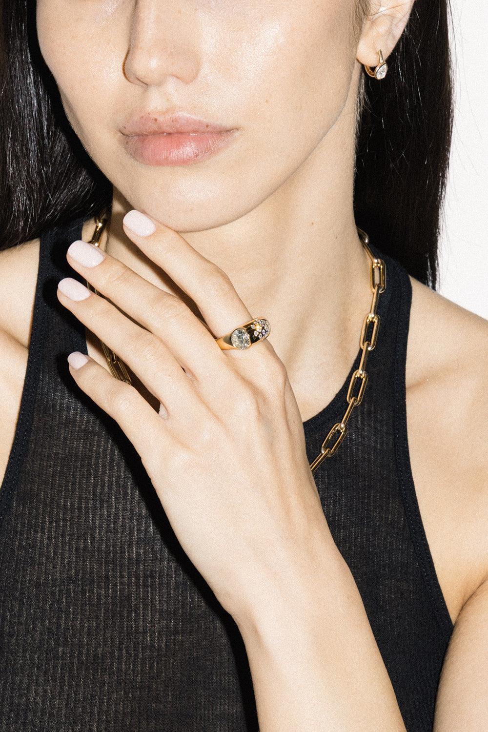 Diamond Cluster Battery Ring-YELLOW GOLD-7.25-JEWELRYFINE JEWELRING-UNIFORM OBJECT