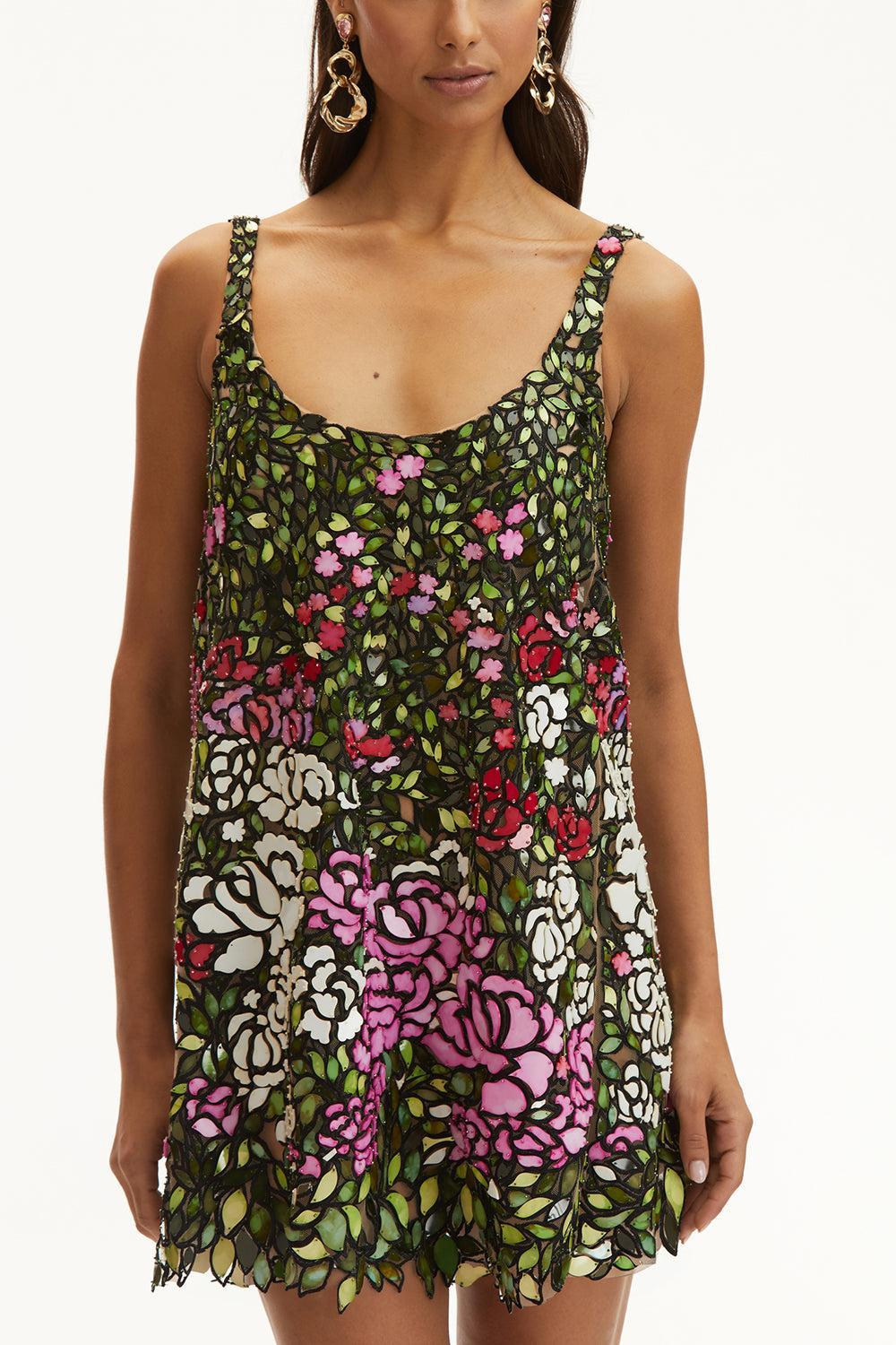 Sleeveless Scoop Neck English Rose Field Cocktail Dress-MULTI-2-CLOTHINGDRESSCOCKTAIL-OSCAR DE LA RENTA