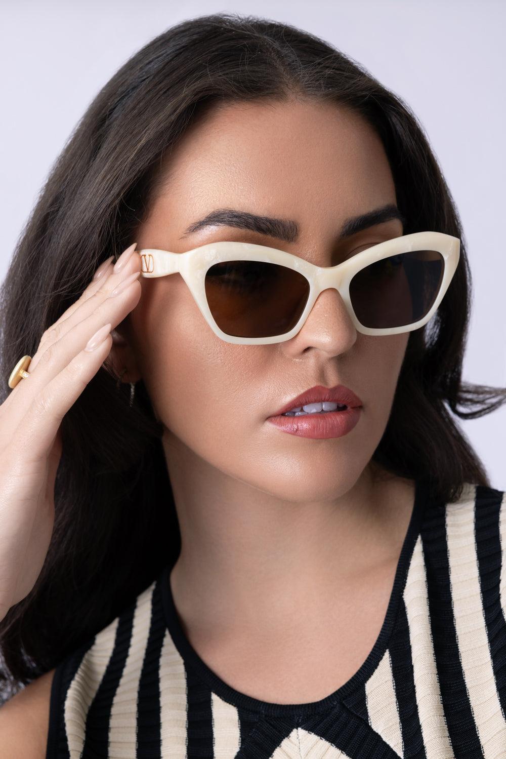 Cat Eye Sunglasses-CREAM-ACCESSORIESUNGLASSES-VALENTINO ACCESSORIES