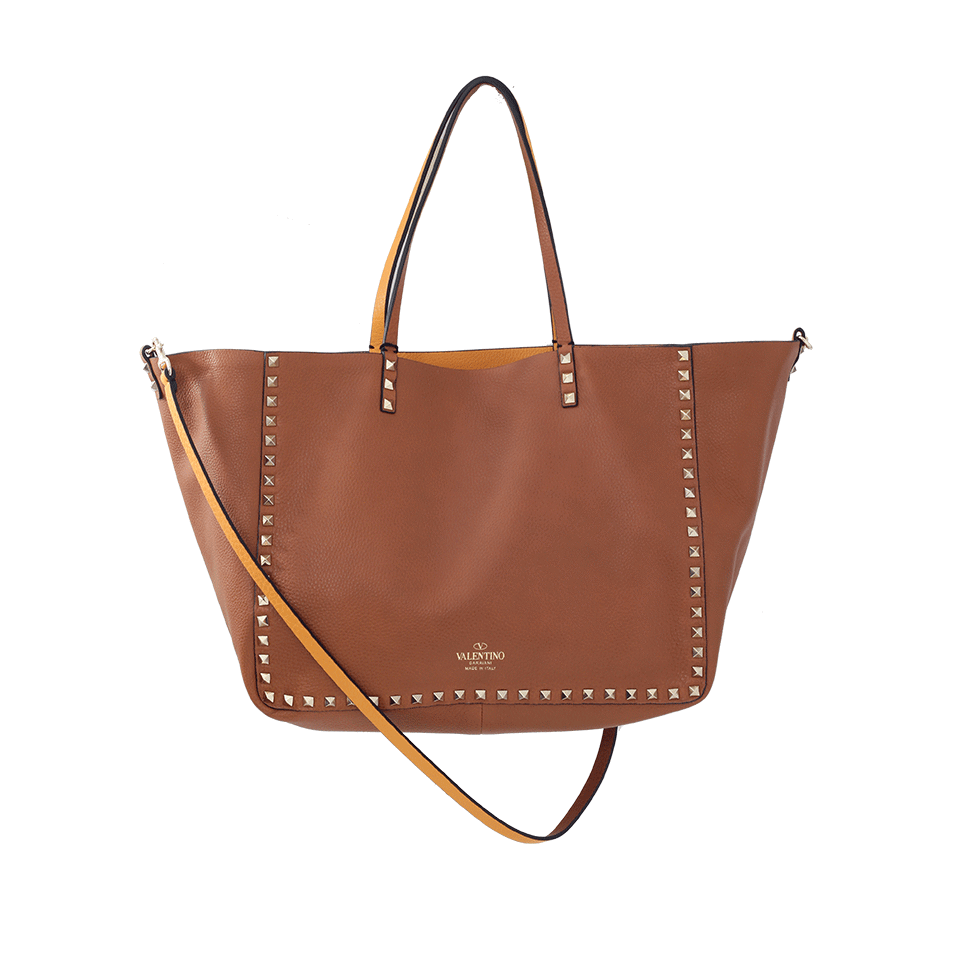VALENTINO-Rockstud Double Medium Tote-MANDARIN