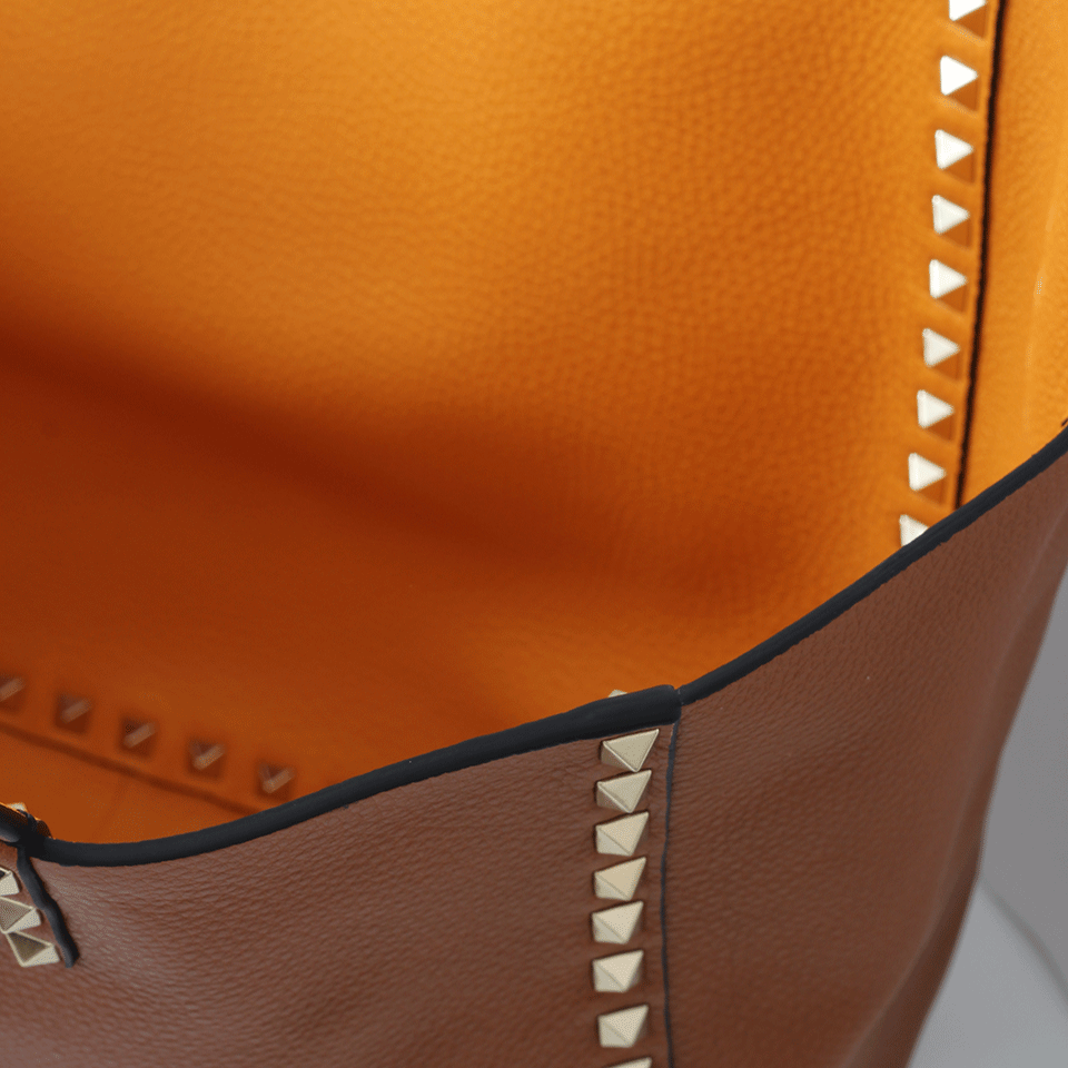 VALENTINO-Rockstud Double Medium Tote-MANDARIN