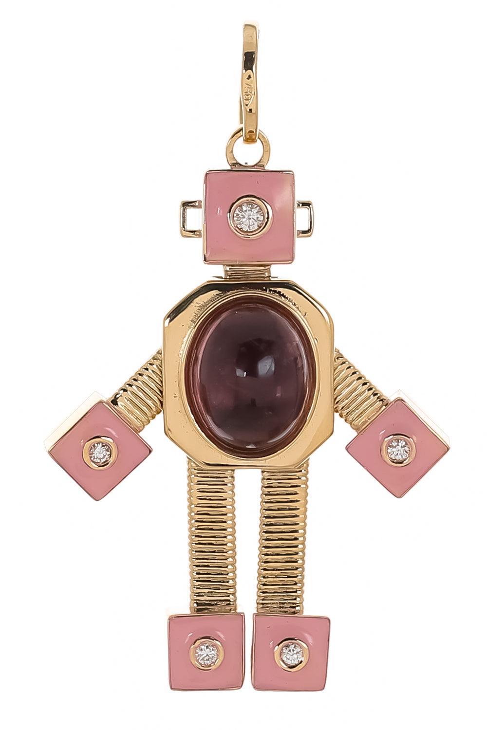 Tourmaline Diamond Pink Maxi Bespoke Robot Pendant-YELLOW GOLD-JEWELRYFINE JEWELPENDANT-VAN
