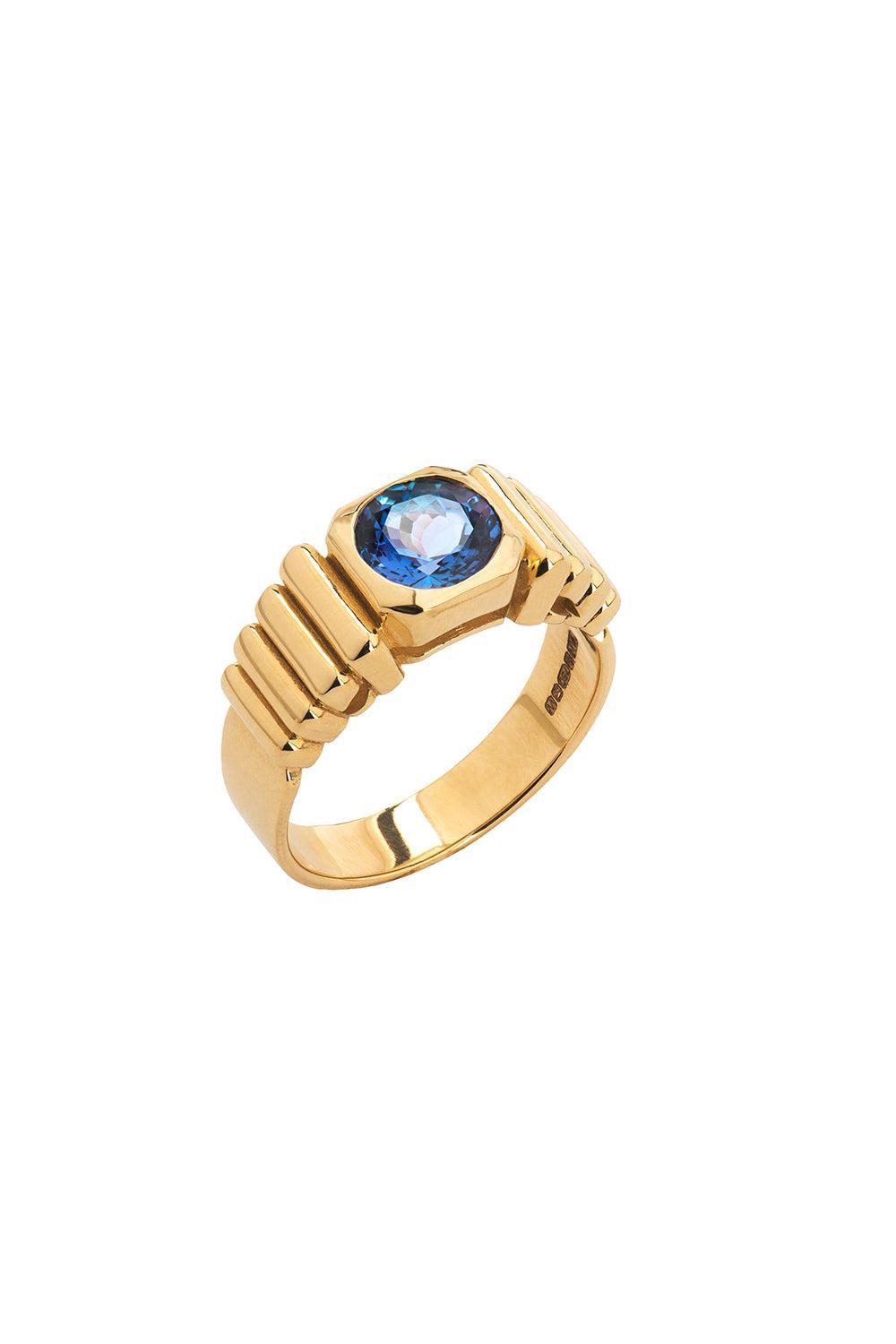 Tanzanite Van Inca Signet Ring-YELLOW GOLD-4-JEWELRYFINE JEWELRING-VAN