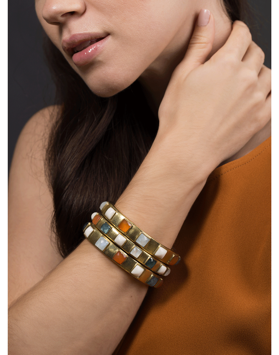 VAUBEL-Square Stone Triple Bangle-GRN/GOLD