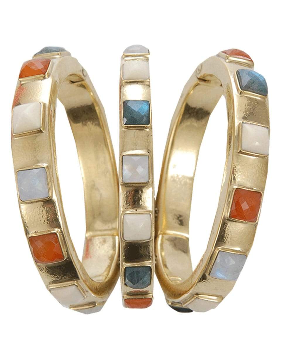 VAUBEL-Square Stone Triple Bangle-GRN/GOLD