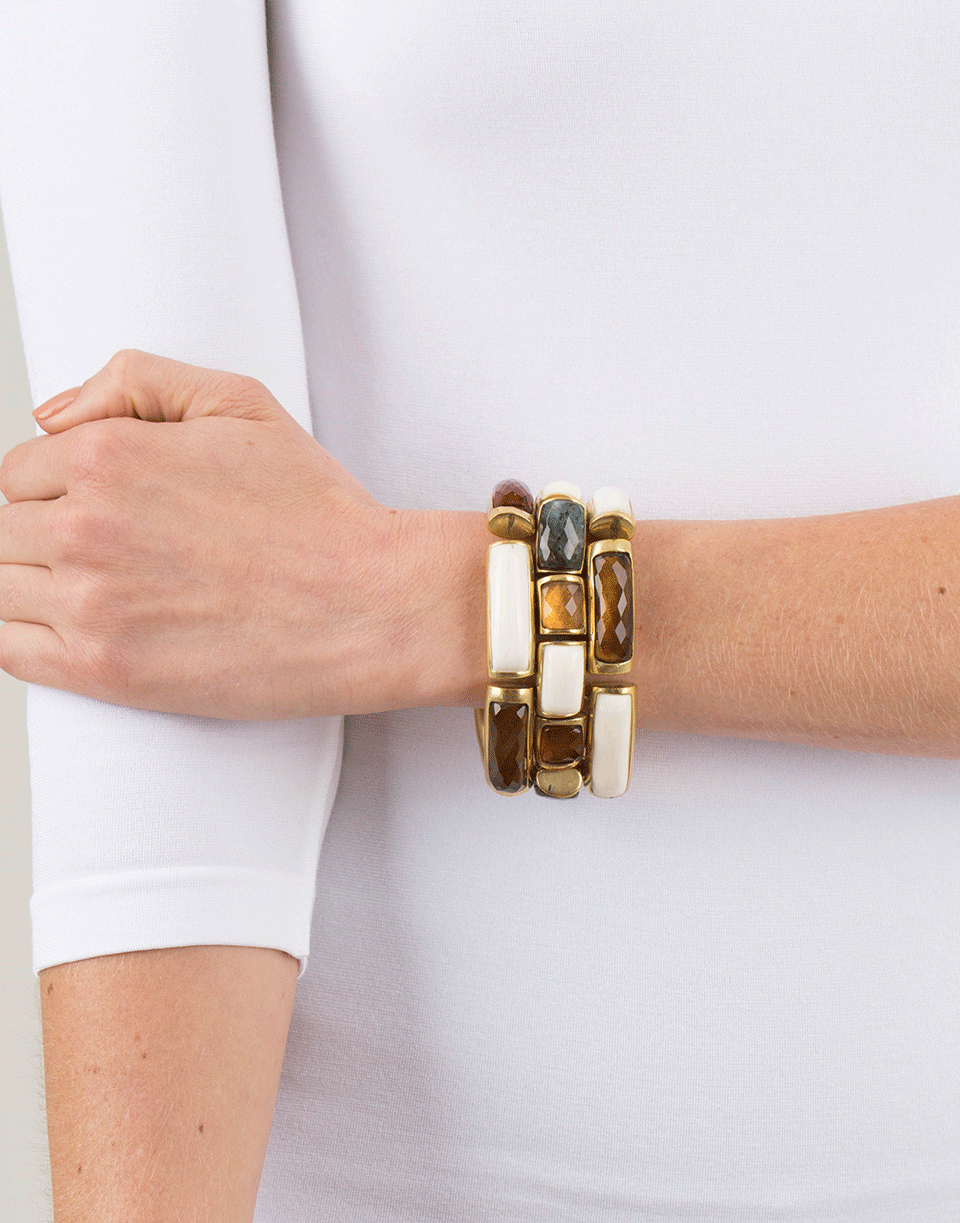 VAUBEL-Link Rectangle Wood Bracelet-GRN/GOLD