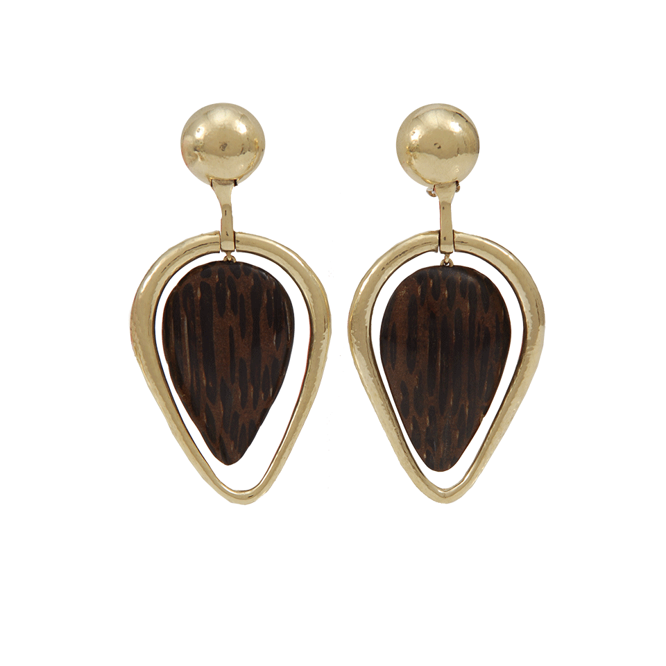 VAUBEL-Wooden Drop Leaf Clip Earrings-GRN/GOLD