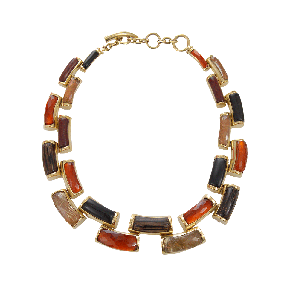 VAUBEL-Curved Wood Link Necklace-GRN/GOLD