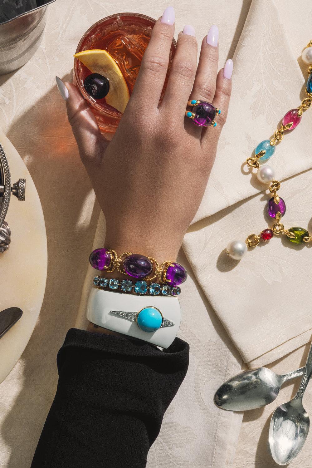 Amethyst Pebble Bracelet-YELLOW GOLD-JEWELRYFINE JEWELBRACELET O-VERDURA