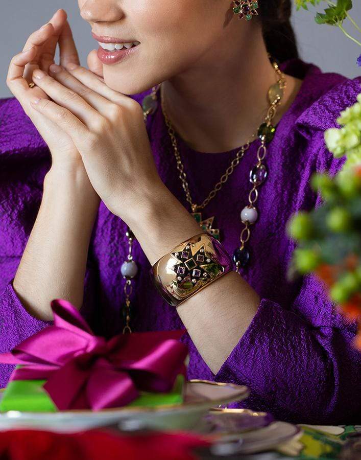VERDURA-Amethyst, Tourmaline, and Diamond Maltese Cuff-YELLOW GOLD