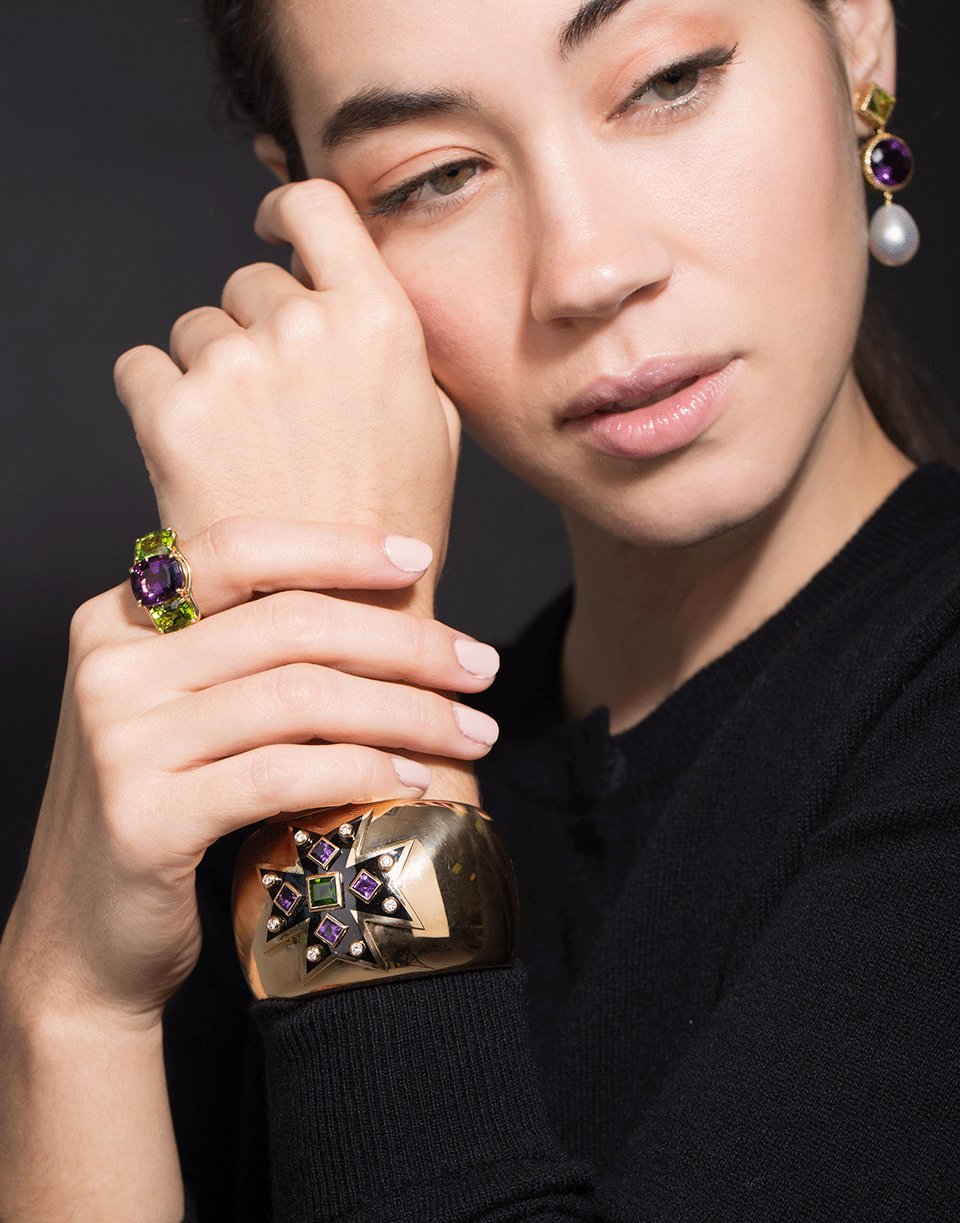 VERDURA-Amethyst, Tourmaline, and Diamond Maltese Cuff-YELLOW GOLD