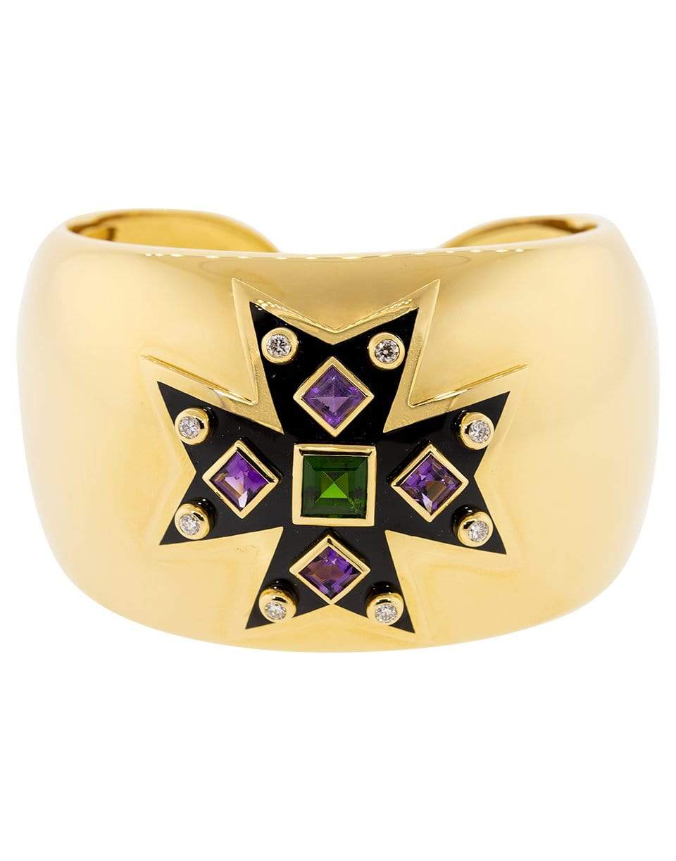 VERDURA-Amethyst, Tourmaline, and Diamond Maltese Cuff-YELLOW GOLD