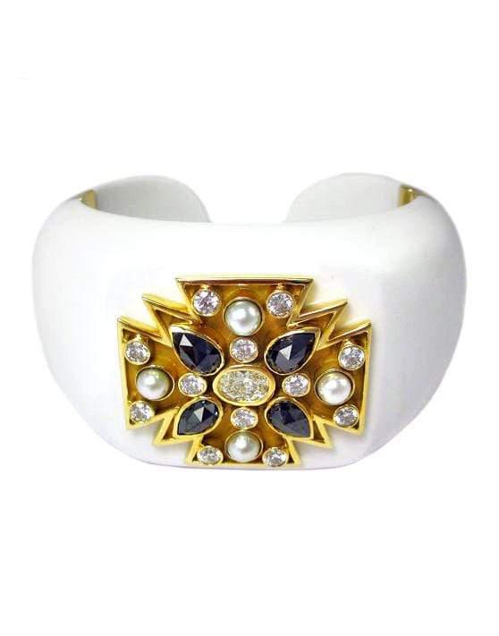 VERDURA-Cocholong Black & White Maltese Cross Cuff-YELLOW GOLD